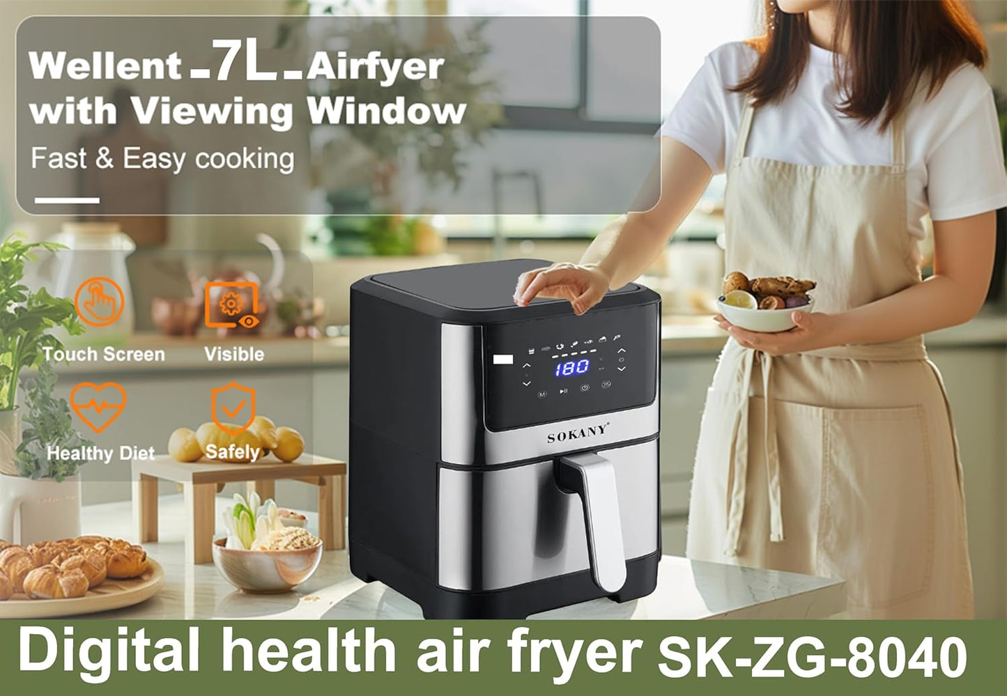 Air Fryer - ЕЪРФРАЙЪР 7 литра , Sokany , SK-ZG-8040