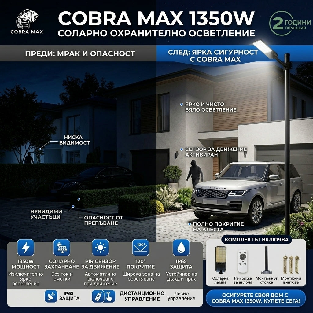 Соларна LED лампа Cobra Max - 900W / 1350W
