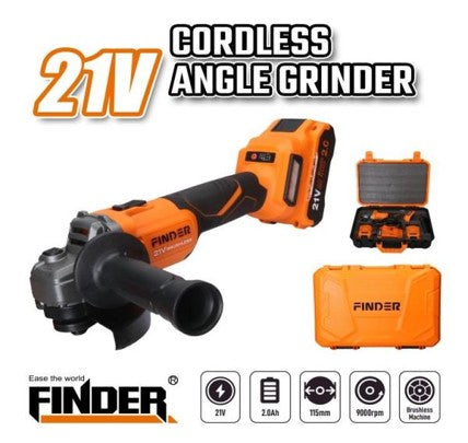 Акумулаторен безчетков ъглошлайф FINDER, 2 Батерии 2Ah, 115mm