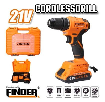 Акумулаторен безчетков винтоверт FINDER,Батерия 2aH, 1400RPM, 40nM, Метална глава
