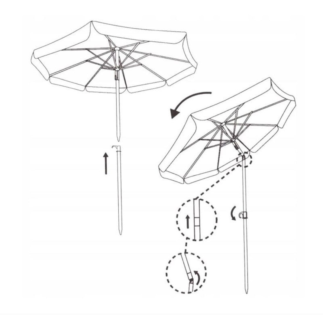 Плажен чадър с наклон, син, райе, 165 см