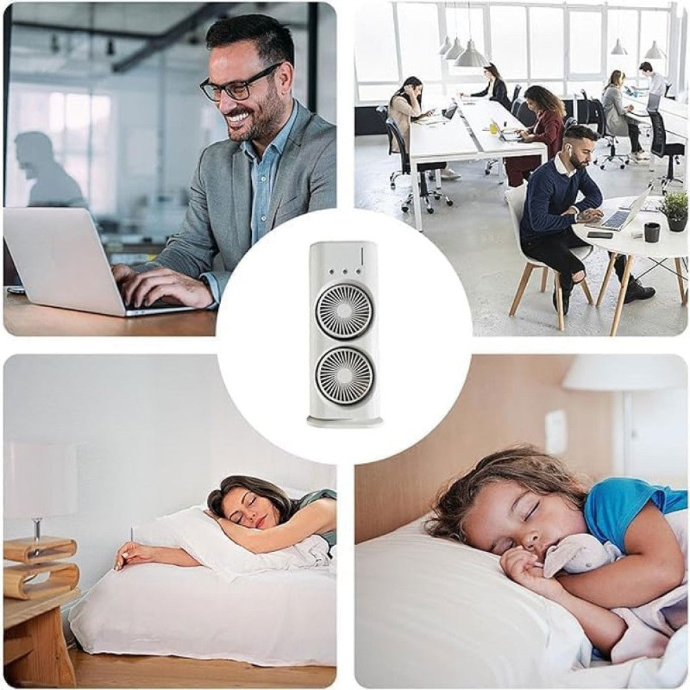 Вентилатор с овлажнител и мъгла – 3 скорости, въртяща се глава, дистанционно, LED светлина