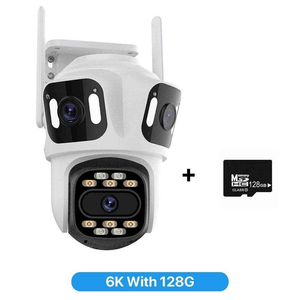 Тройна Външна WiFi Камера P15 с три ектрана 3MP+3MP+6MP, ICSee, Бяла