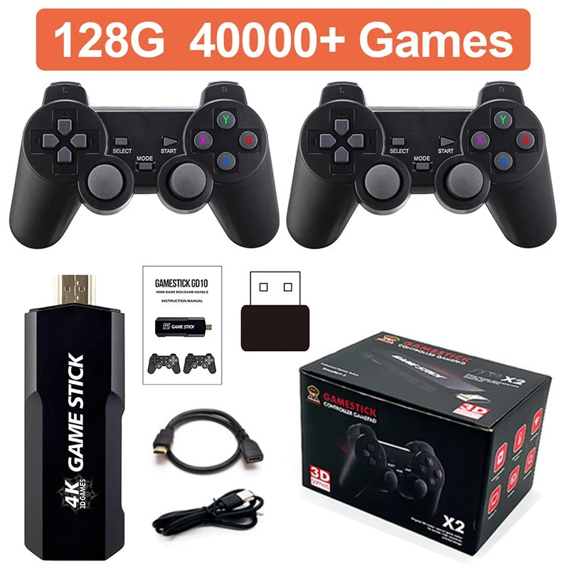 Безжична ретро конзола Game Stick X2 , 40 000 видео игри, 9 емулатора, 128 GB, 2x безжичен контролер 2,4 GHz 8K Ultra Game