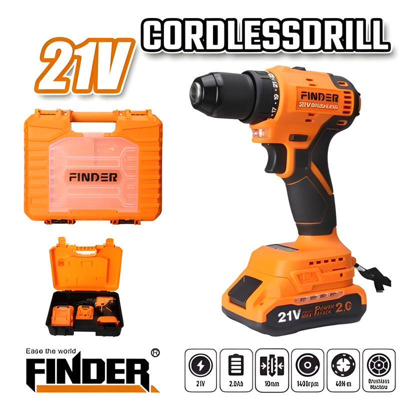 Акумулаторен безчетков винтоверт FINDER,Батерия 2aH, 1400RPM, 40nM, Метална глава