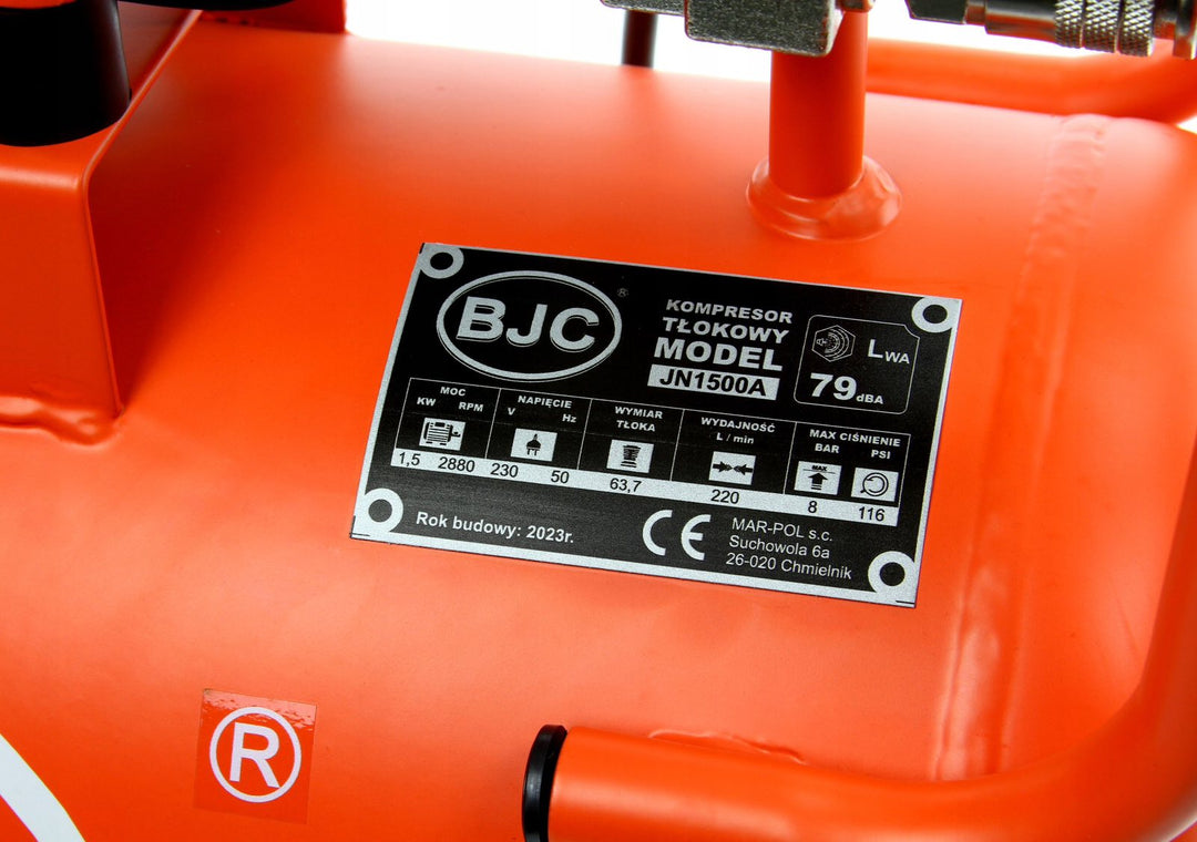 Монофазен безмаслен бутален компресор за въздух BJC JN1500A   1.5 kW, 220 л/мин, 8 бара, 24 л