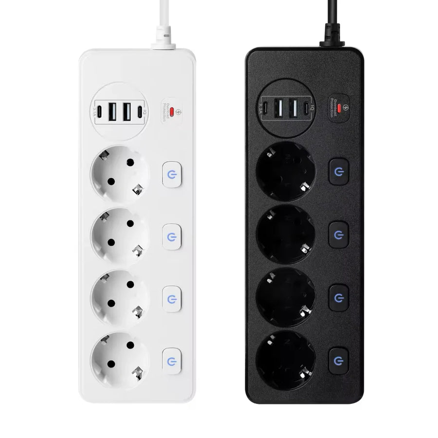 Разклонител със защита 4 гнезда 2 USB 2 Type C fast charge