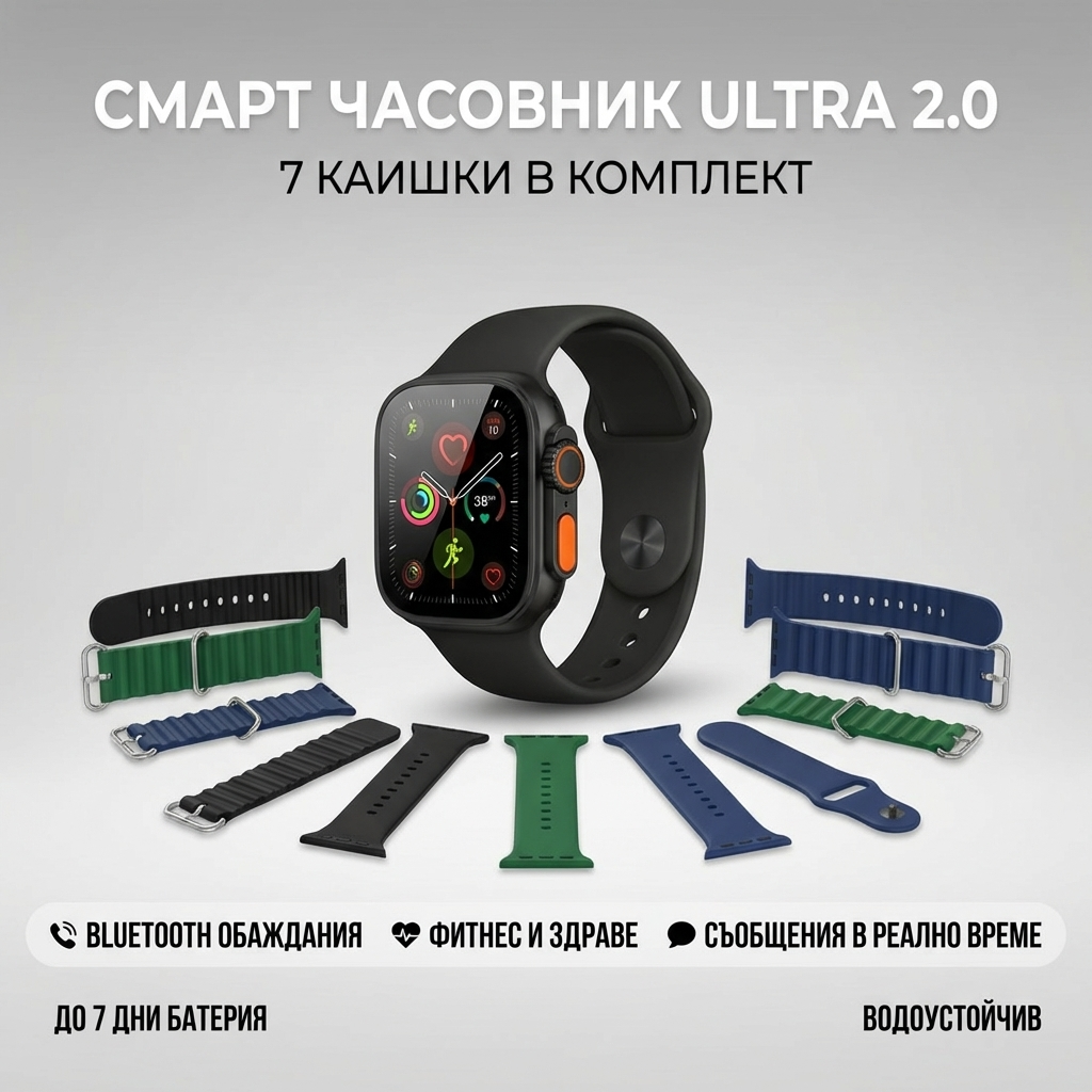 Смарт часовник Ultra 2.0 със 7 каишки