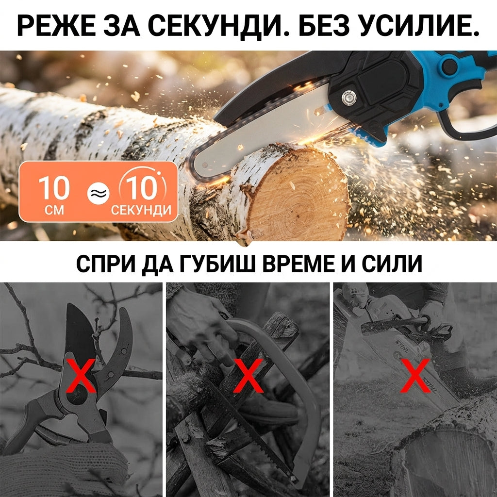 Акумулаторен трион за клони 15см шина и 2 вериги