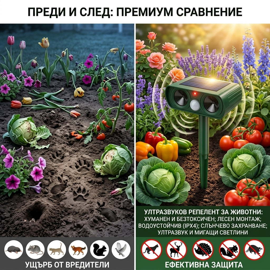 SONICFIELD™ | Соларен ултразвуков репелент за защита на двора от животни