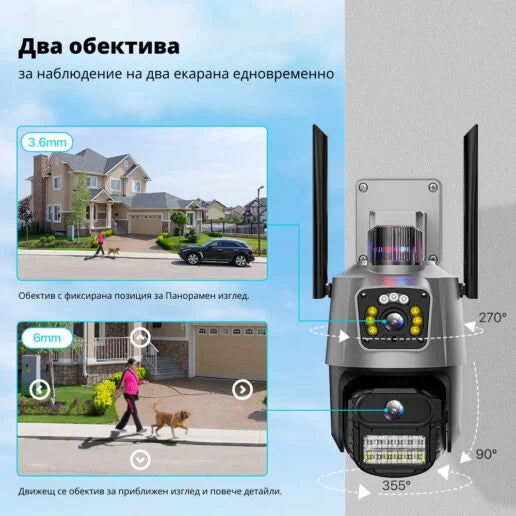 Външна Охранителна WiFi камера с двоен обектив и 8x Zoom - 3x 3MP