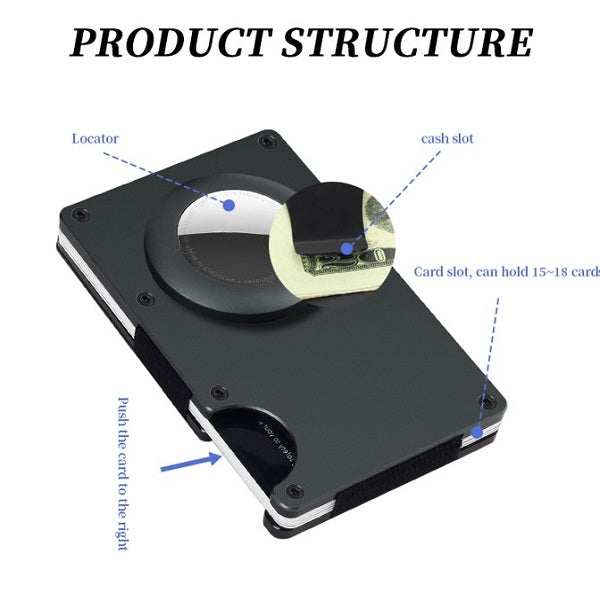 Твърд калъф за карти с RFID защита, слот за AirTag и пари в брой