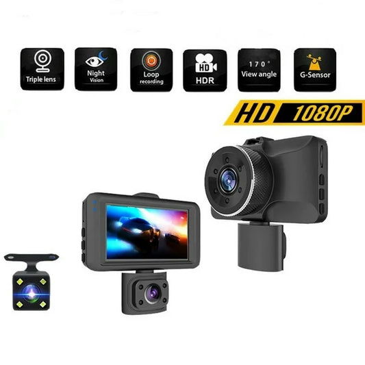 Видеорегистратор 2465 3.4 Инча + 3 Камери 1080P DASH CAM