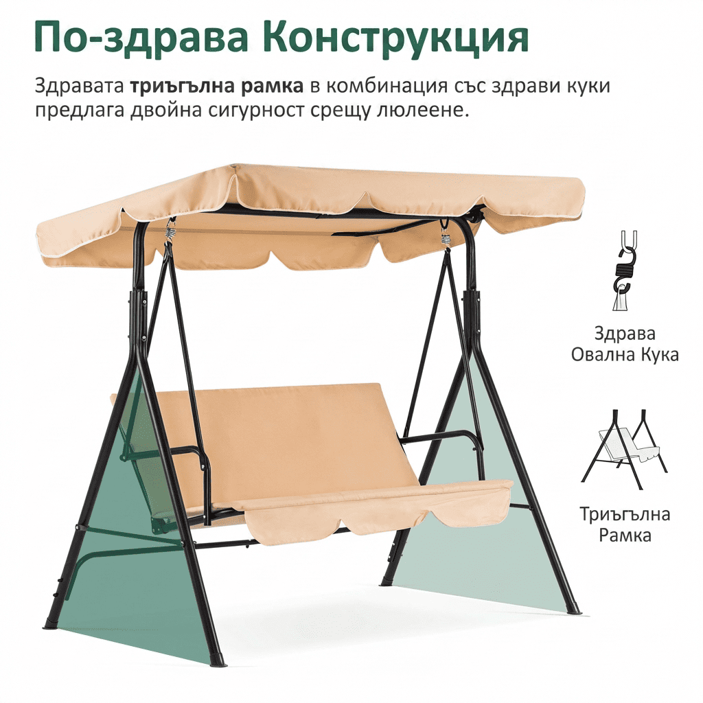Градинска люлка DUNERO, триместна със сенник - бежова