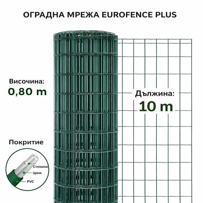 Оградна мрежа EUROFENCE PLUS 0.8X10M. RAL6005