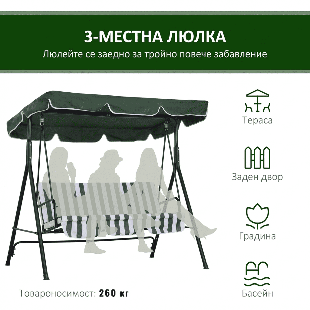 Триместна градинска люлка със сенник