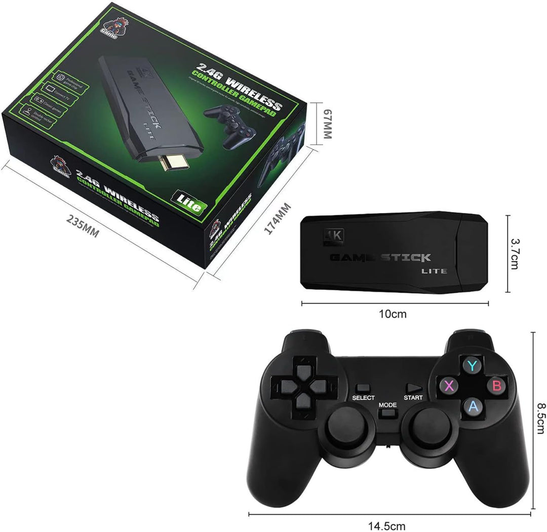 Безжична ретро конзола Game Stick , 20 000 видео игри, 9 емулатора, 64 GB, 2x безжичен контролер 2,4 GHz 4K Ultra Game - Oferti4ka.com