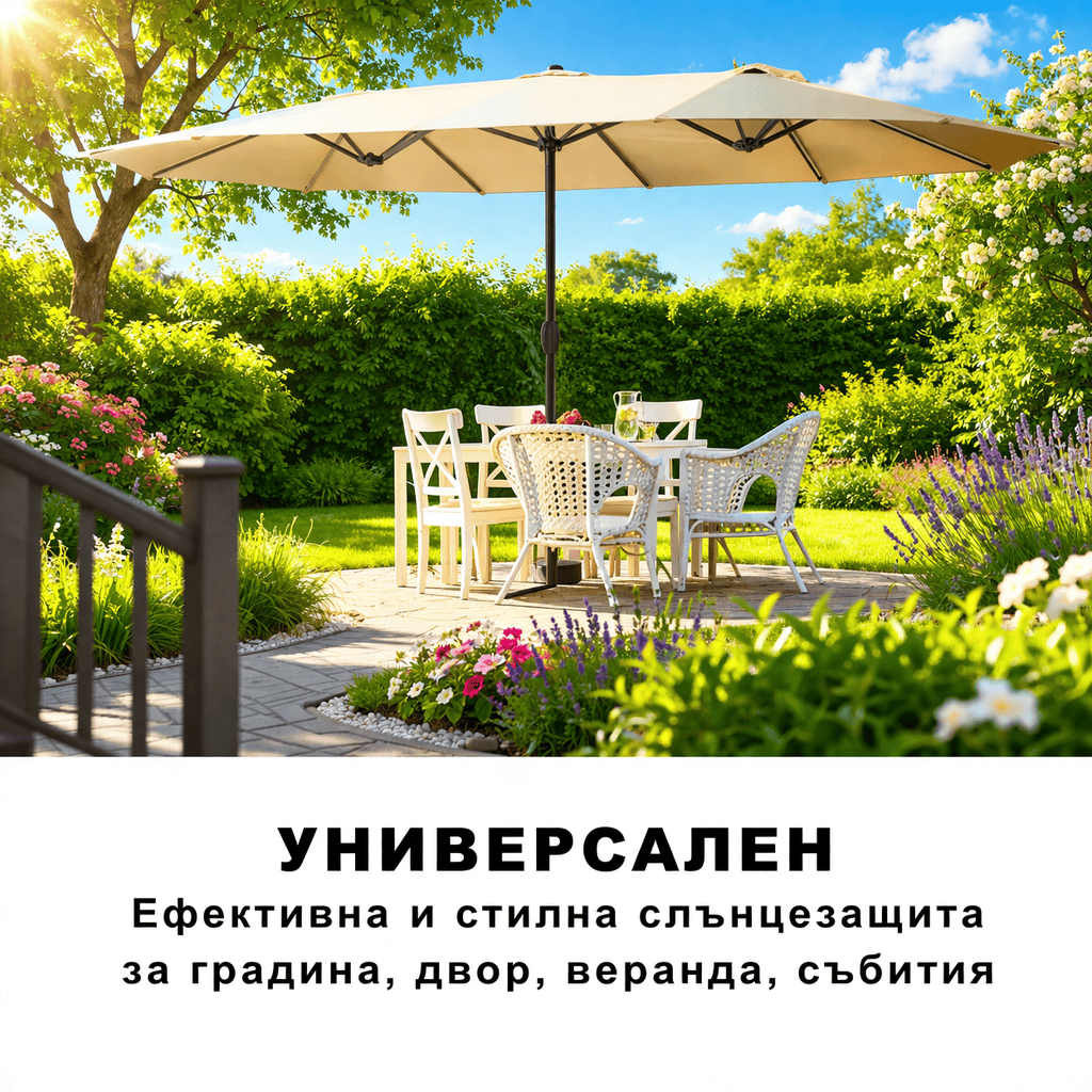 Двоен чадър MAXIMO 450 х 265 см, бежов