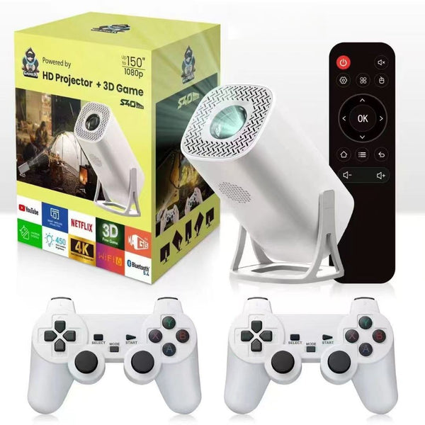 Смарт проектор и игрова конзола S40Max с 35 000 вградени игри - Домашно кино 4K, Андроид 11, до 130инча, 150ANSI лумена