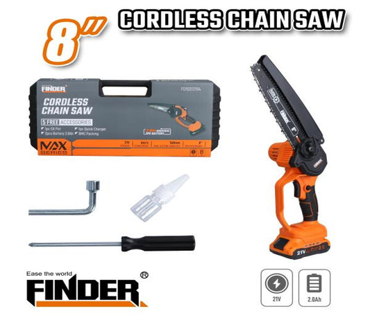 Акумулаторна безчеткова резачка за клони и дървета FINDER, 8inch, 2 Батерии 2Ah
