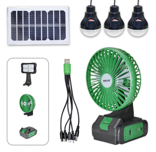 Соларна осветителна система GD-8082 с  вентилатор, 3 крушки и прожектор