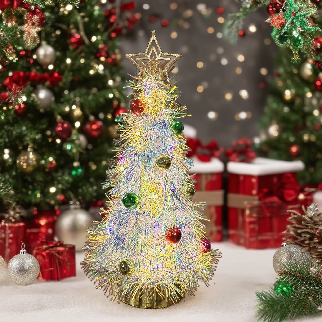 Декоративна коледна елха, светлини 33см, Многоцветна Магия