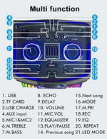 Зареждане на изображението в браузъра на галерията, Караоке тонколона с Bluetooth и цветомузика UF-A1213K 2x12&#39;&#39; и два безжични микрофона - Oferti4ka.com
