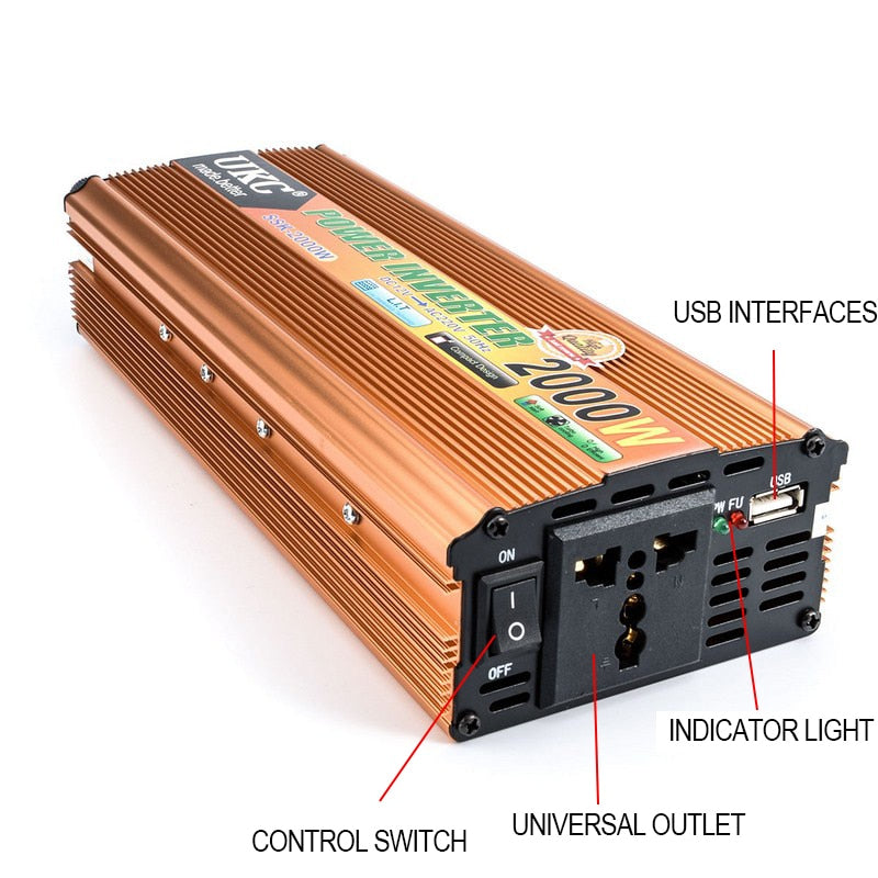 Инвертор на напрежение, UKC, 24V / 220V, мощност 2000W - Oferti4ka.com