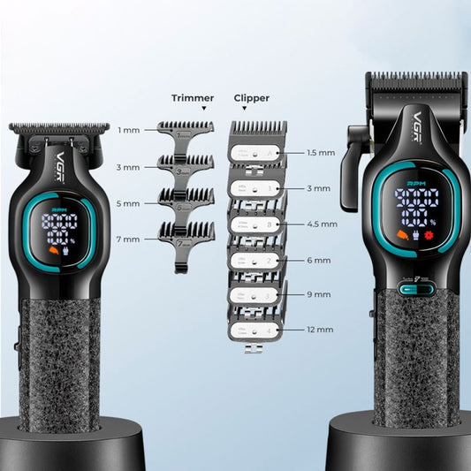 Комплект машинка за подстригване + тример VGR V-886 S2 Grip Turbo 9000RPM – Зелен