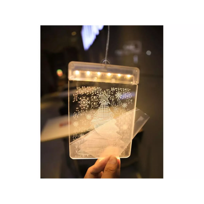3D стъклописна декорация за прозорец с коледни светлини