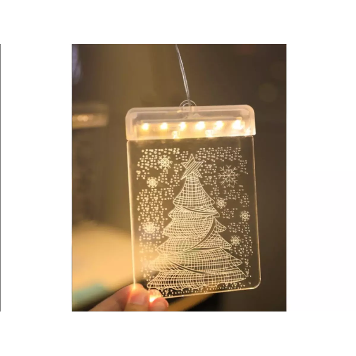 3D стъклописна декорация за прозорец с коледни светлини