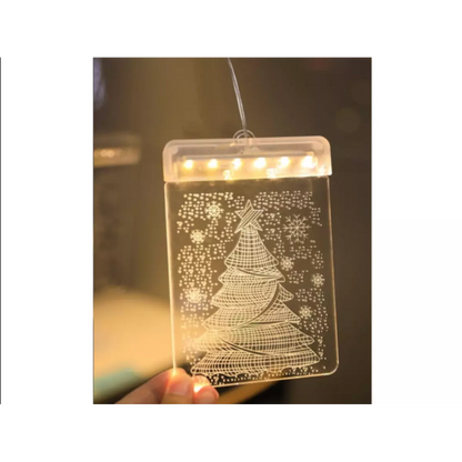 3D стъклописна декорация за прозорец с коледни светлини