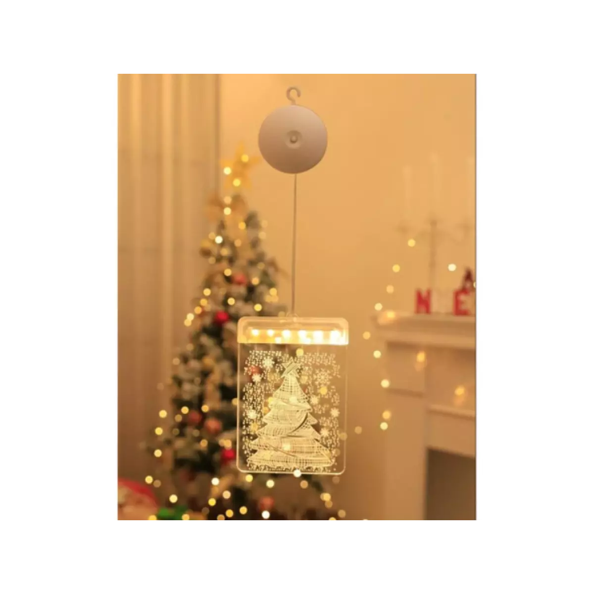 3D стъклописна декорация за прозорец с коледни светлини