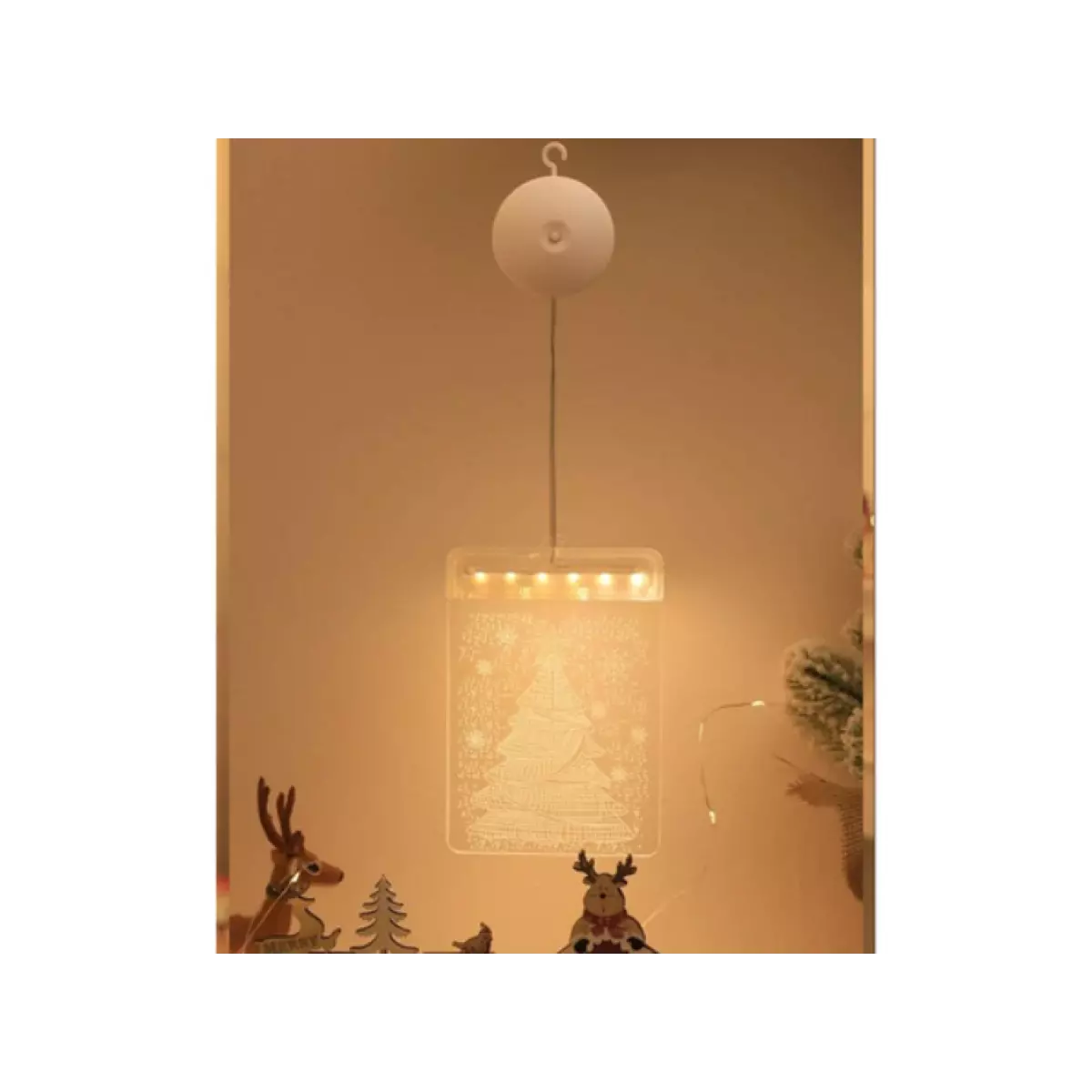 3D стъклописна декорация за прозорец с коледни светлини