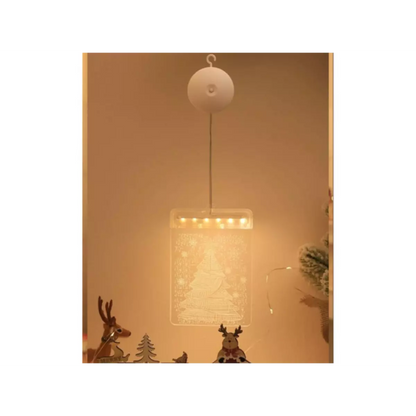 3D стъклописна декорация за прозорец с коледни светлини