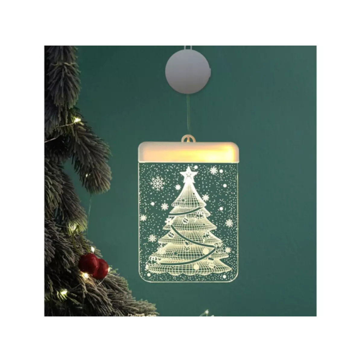 3D стъклописна декорация за прозорец с коледни светлини