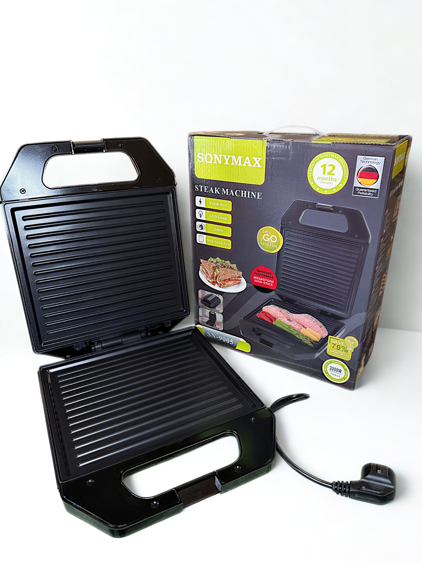 Грил скара Sonymax SN 9005 с незалепващо  покритие, 2000W