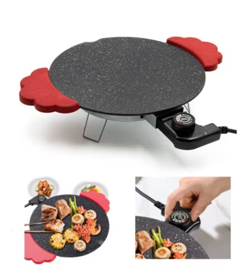 Преносима електрическа настолна скара, с незалепваща повърхност за готвене и топлоустойчиви дръжки, мощност 800 W