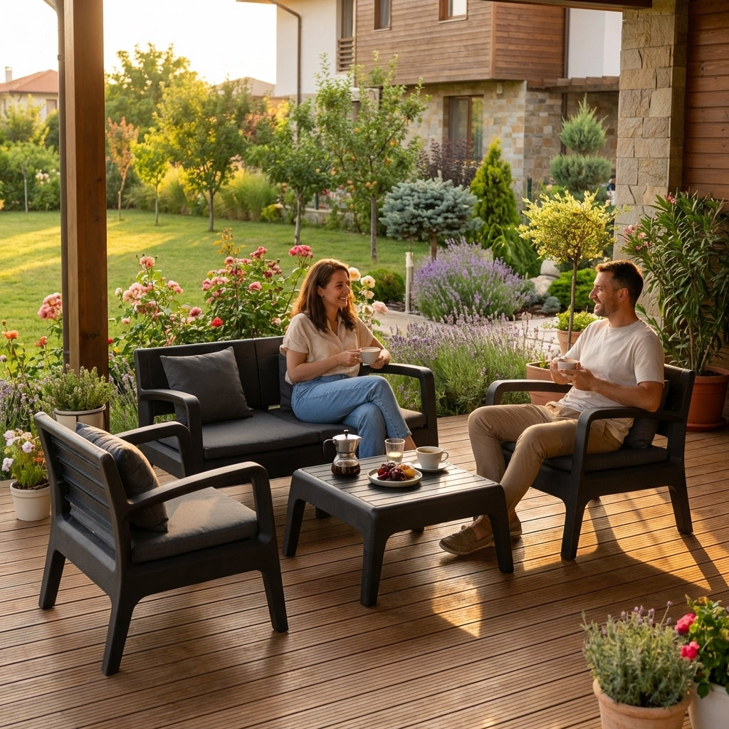 Градински комплект Verona с възглавници (4 части) – Диван, 2 фотьойла и маса