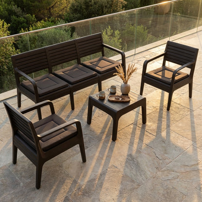 Градински комплект с възглавници (4 части) – Диван, 2 фотьойла и маса