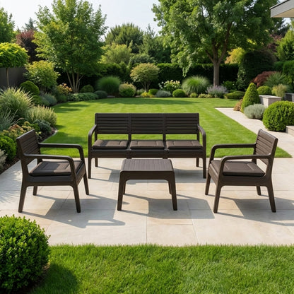 Градински комплект с възглавници (4 части) – Диван, 2 фотьойла и маса