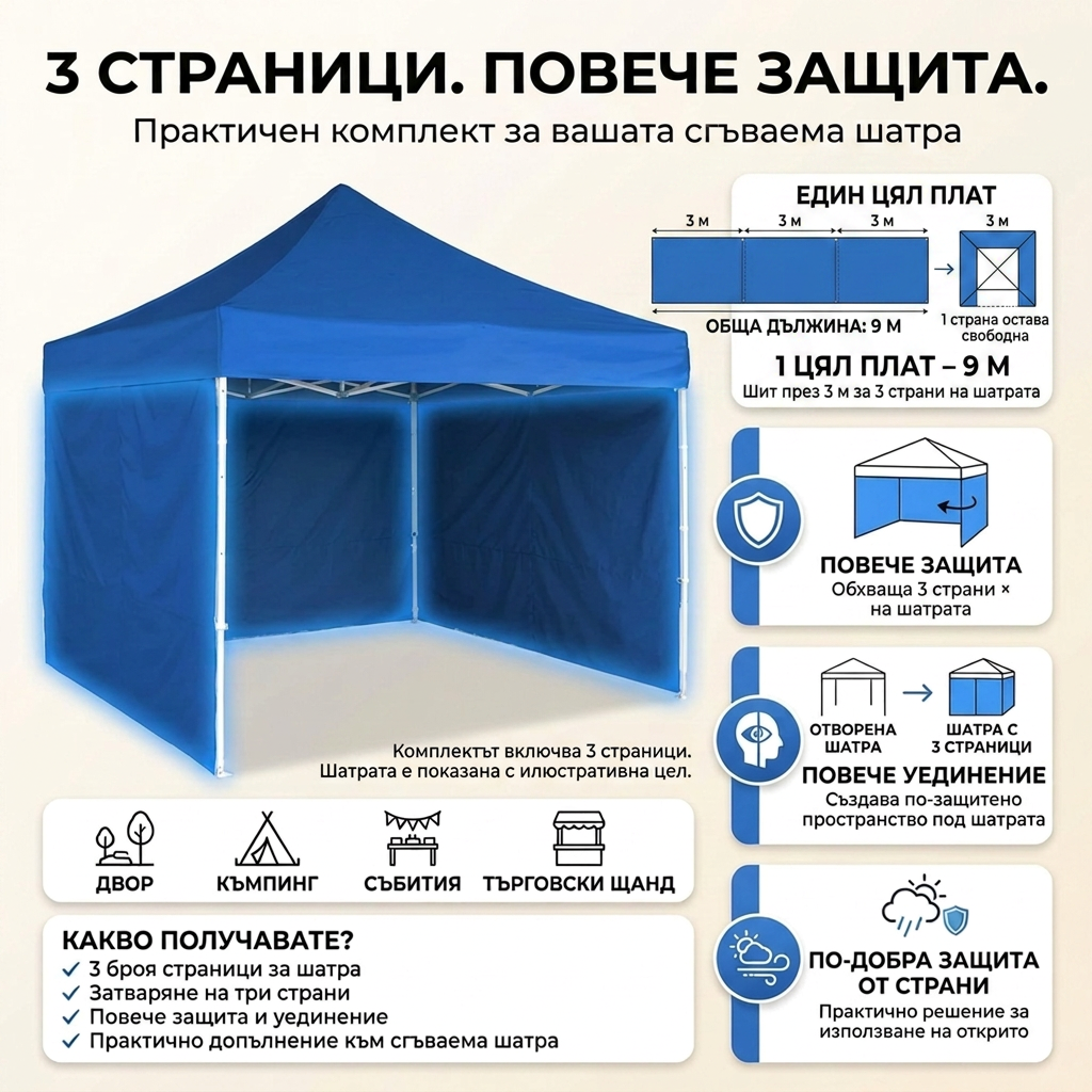 Шатра 3×3 м – Пълен Комплект 3 в 1