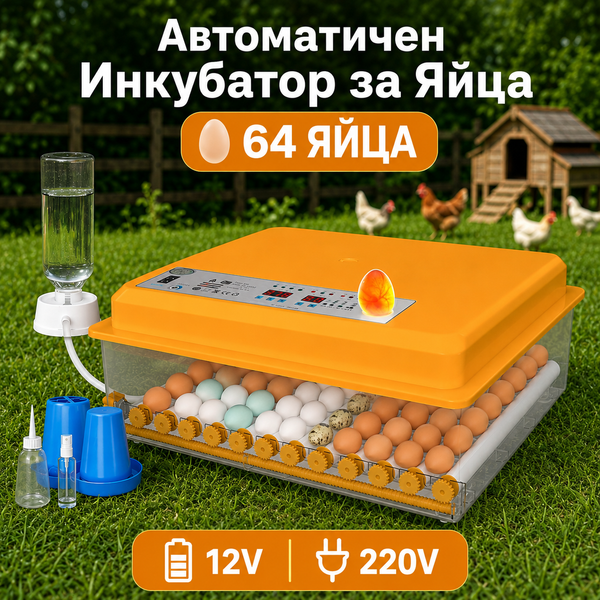 Инкубатор за яйца с автоматично обръщане – 64 яйца