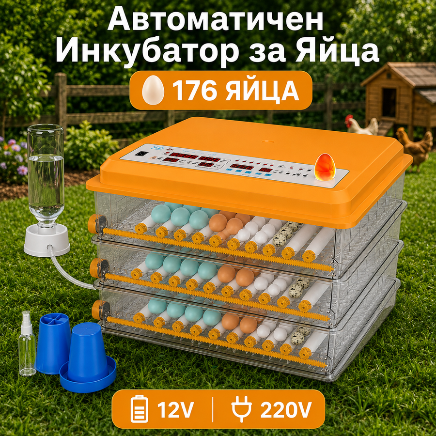 Инкубатор за 176 яйца с термоизолация и автоматично обръщане – 3 нива