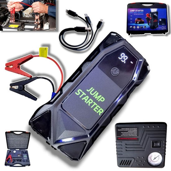 Комплект стартерно устройство high power jump starter за кола + компресор,2000A