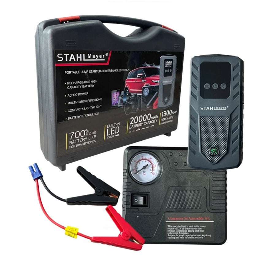 Комплект от мултифункционален автомобилен стартер и компресор - Jump Starter 20000mAh StahlMayer