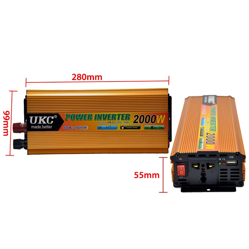 Инвертор на напрежение, UKC, 24V / 220V, мощност 2000W - Oferti4ka.com