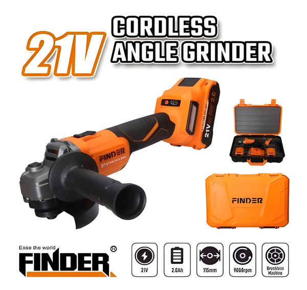 Акумулаторен безчетков ъглошлайф FINDER, 2 Батерии 2Ah, 115mm