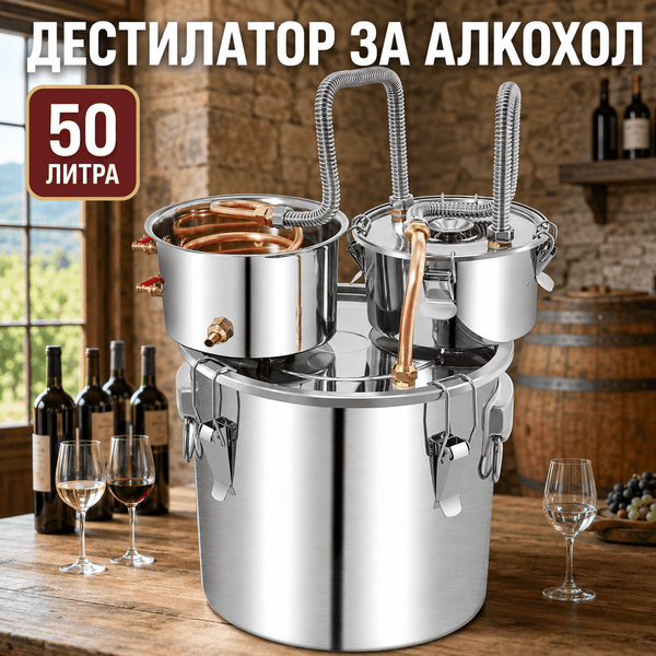Дестилатор 50кг, за алкохол, вода и етерични масла – казан за ракия