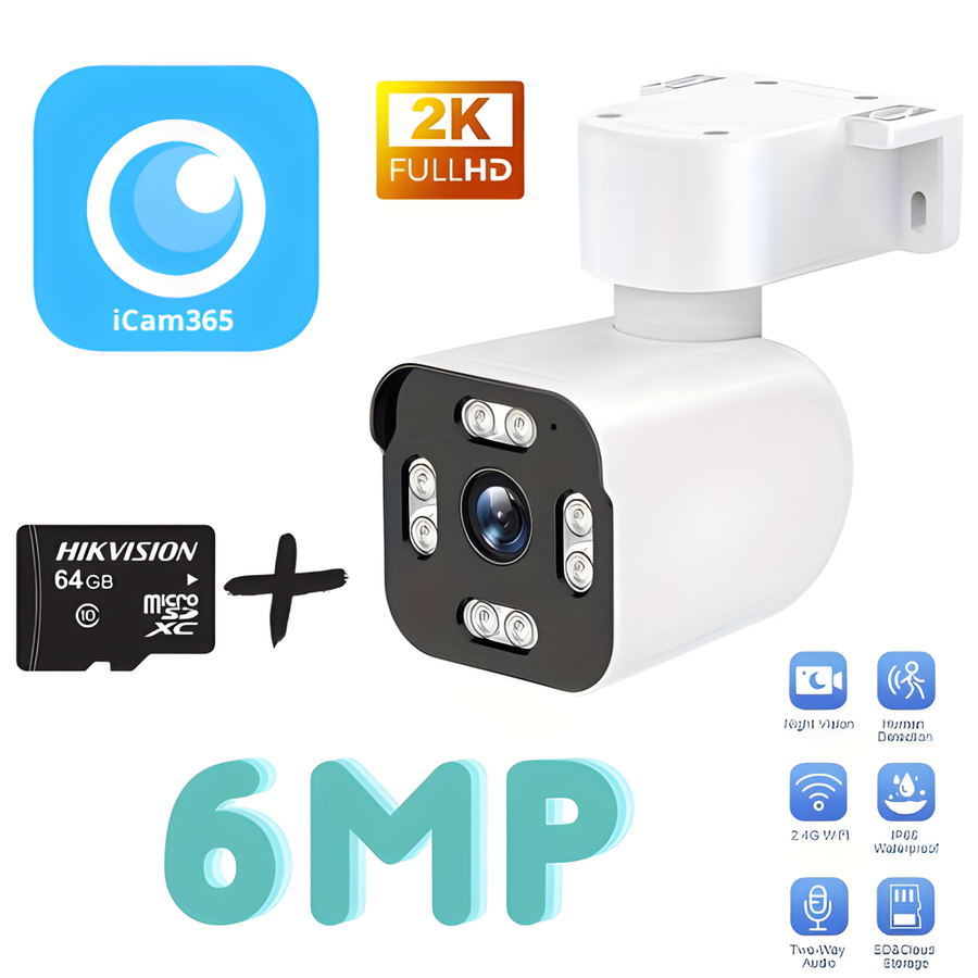 IP въртяща безжична камера външен монтаж 6MPX Ultra HD 2K iCam365 + SD карта 64gb - Oferti4ka.com